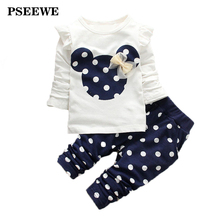 PSEEWE 2016 Kids Girls Clothing Sets Cartoon printed long-sleeved suit Baby Kids Children clothing girls kinderkleding meisjes