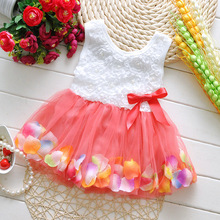 New 2015 summer style baby girls dress Flower color petal hem dress child Kids princess dress Free shipping