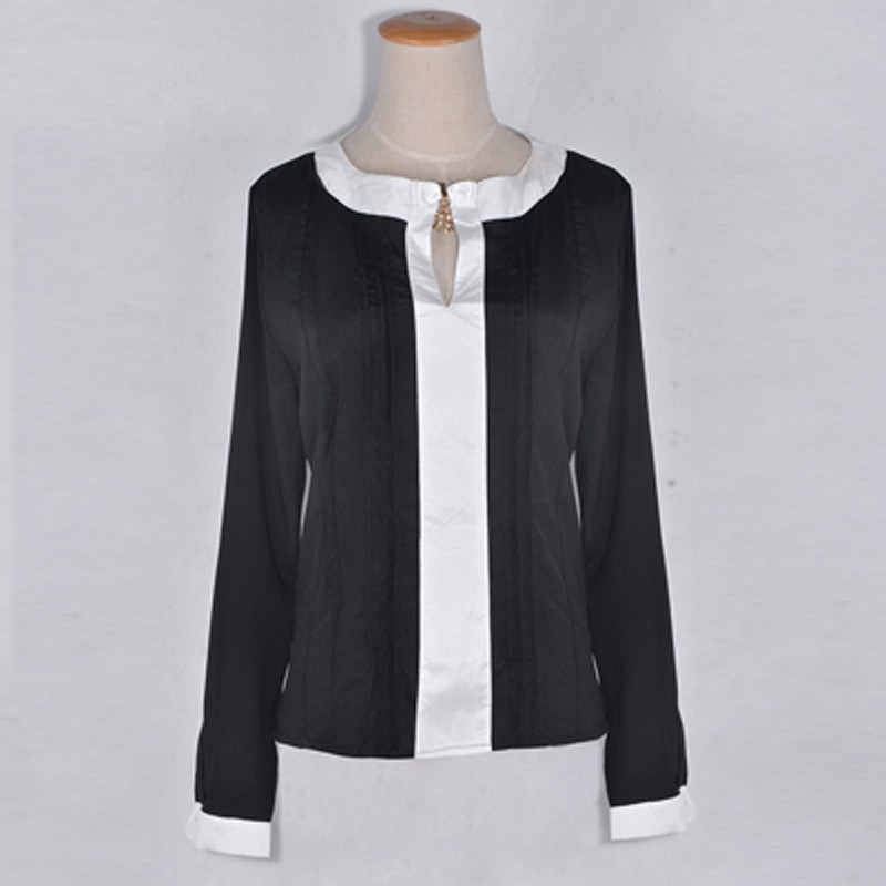 Blouse-2015-Summer-Style-Casual-4-Colors-Chiffon-Long-sleeve-Contrast-Color-Patchwork-Bow-Hollow-out (2)