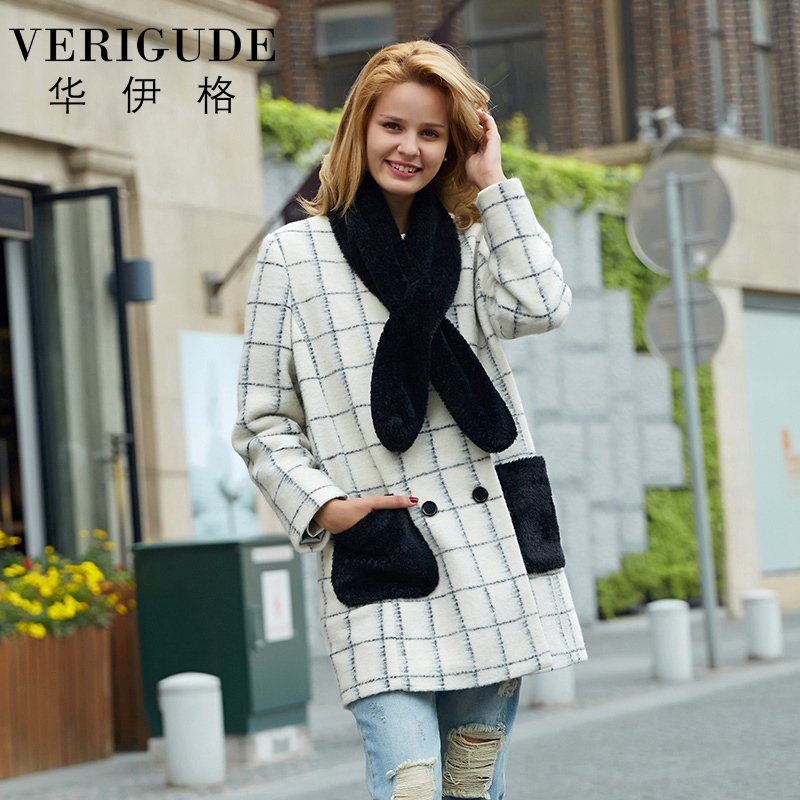 Veri Gude 2015 New Arrival Women's Wool Winter Long Coats Plaid Pattern Woolen Overcoat