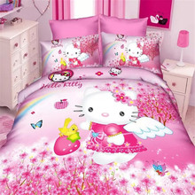 popular 3d hello kitty girls bedding set 2/3pcs twin/single size duvet cover bed sheet pillow case bed linen set/pink