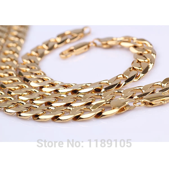 Heavy Men Jewelry Sets 18k Yellow Gold Filled Gf 12mm Solid Curb Link Chain Necklacebraelet 