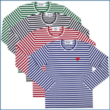 New Men Women lady boy COMME DES GARCONS CDG Play Striped T-shirts tees Long Sleeve Navy Blue Red Heart 2015 fashion Clothes