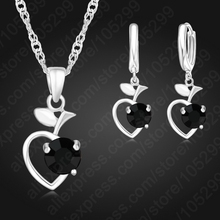 Free Shipping Black Color Heart Pendant CZ Rhinestone Jewelry Set For Women Engagement Wedding Free Shipping