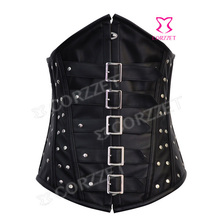 2014 New Faux Leather Steel Boned Rivet Underbust Corset Sexy Women’s Buckled Burlesque Waist Cincher Corselet