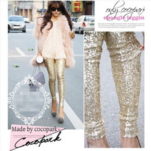 2014 new Arrival Women gold sequins leggings pants big yards entire Europe and America fashion Slim was thin pants