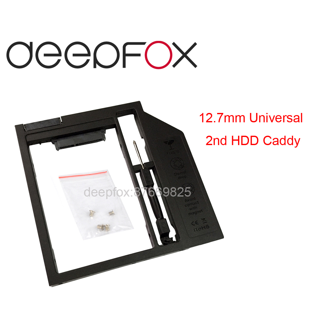 Deepfox 2016 Новый 12.7 мм Универсальные Пластиковые 2-й ЖЕСТКИЙ ДИСК Caddy 2.5 "SSD HDD Case SATA 3.0 Для Портативных DVD/CD-ROM Optibay