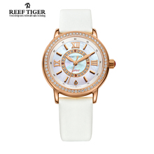 Reef Tiger/RT Elegant Charms Ladies Watches for Women with Swiss Quartz Crystal Diamonds Silk Mix Leather Strap Watch RGA1563