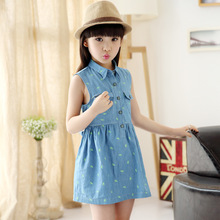 2016 New Kids One Piece Dress Summer Style Girls Denim Dresses Teenage Fille Vestido Children Fashion