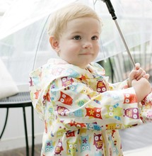 Children Raincoat Poncho Boys and Girls Kids Cute Cartoon Poncho Owl Hooded Nylon Zipper Elastic Band Waterproof Rain Jacket