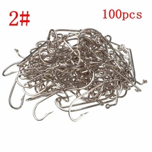 Lowest Price Fishing Tools Lot 100PCS Jig Hook Jig Big Stainless Steel Fishing Hooks White Color Fish Hook Size 2