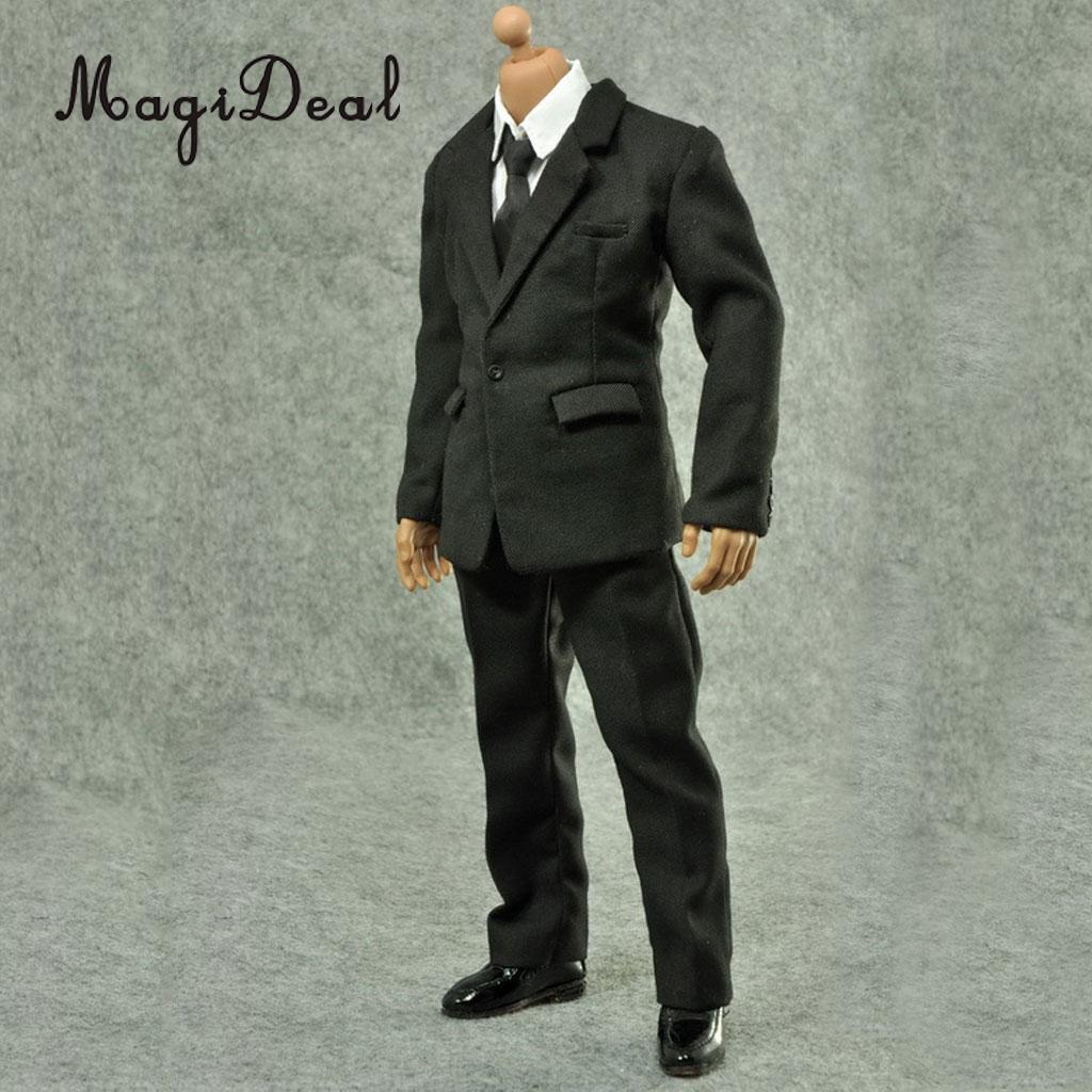 1:6 Scale Black vertical pattern suit white shirt Model For 12" Male Figure Doll 