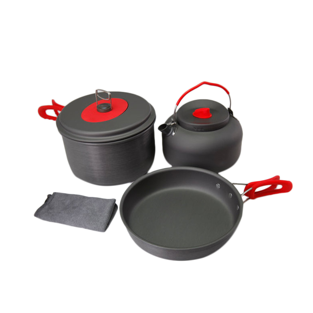 New Non-Stick Aluminum Camping Cookware ALOCS Ultralight Outdoor Cooking Picnic Set Camp Pot Pan Kettle Dishcloth For 2-3 People