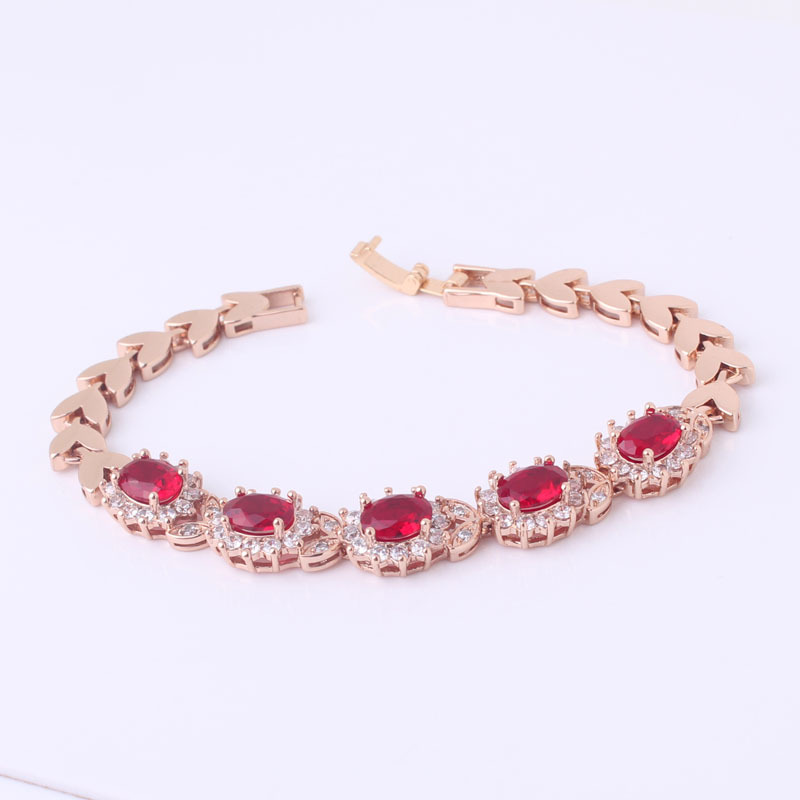 Promotional Female Jewelry Bracelets 18k Gold Plated Garnet Bangle Red Crystal Cubic Zirconia Hot Bracelet Free Shipping L113d