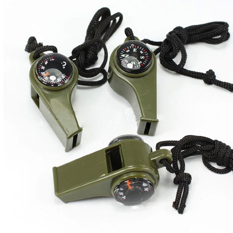 3 in 1 Portable Outdoor Emergency Survival Gear Whistle Compass Thermometer Free Shipping