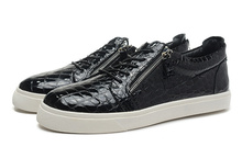 Drop Shipping 2015 Men Women Genuine Leather low Top Sneakers Unisex Gold Iron Zip Casual Shoes