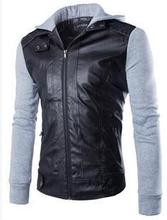 2015 new autumn winter men Korean edition slim knitting sleeve patch short casual men leather coat water washing coat GM508