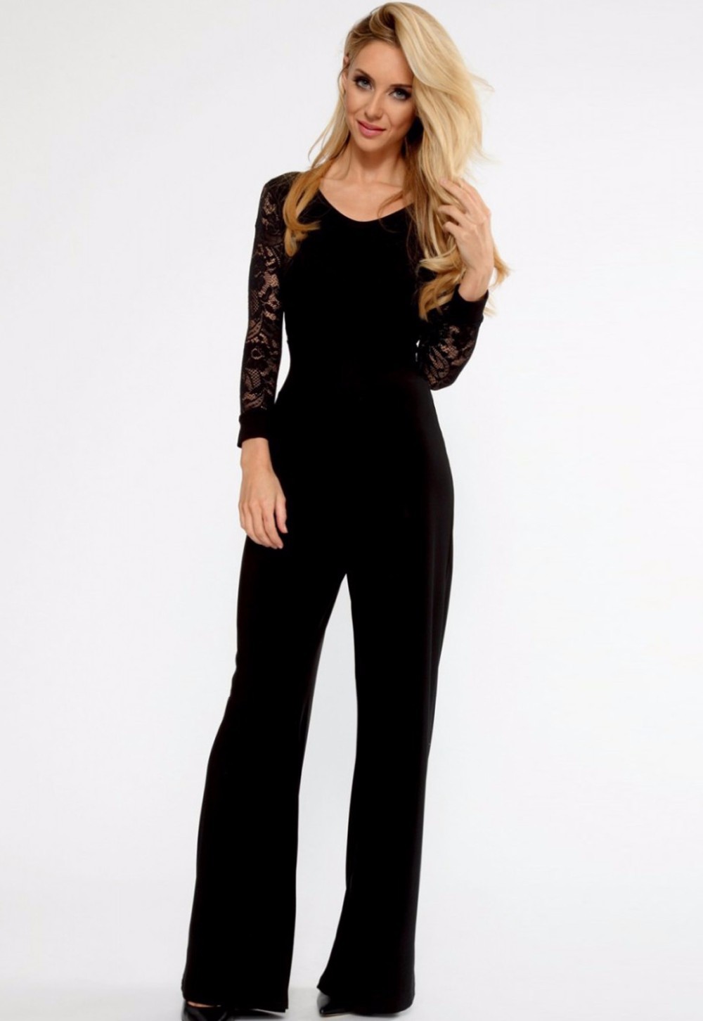 Black-Flared-Pant-Lace-Sleeve-Jumpsuit-LC6424-1