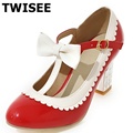 Square heels 7 5 cm sapatos femininos high heels shoes woman Round Toe Patent Leather spring