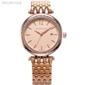 Taylor Cole Crystal Calendar relogio Female Analog Full Steel Bracelet Band Japan Movement Quartz Women Dress
