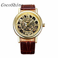 CocoShine A 838 Classic Wrist Hollow Skeleton Mechanical Couple Watch Leather Strap Wrist Watch wholesale Free
