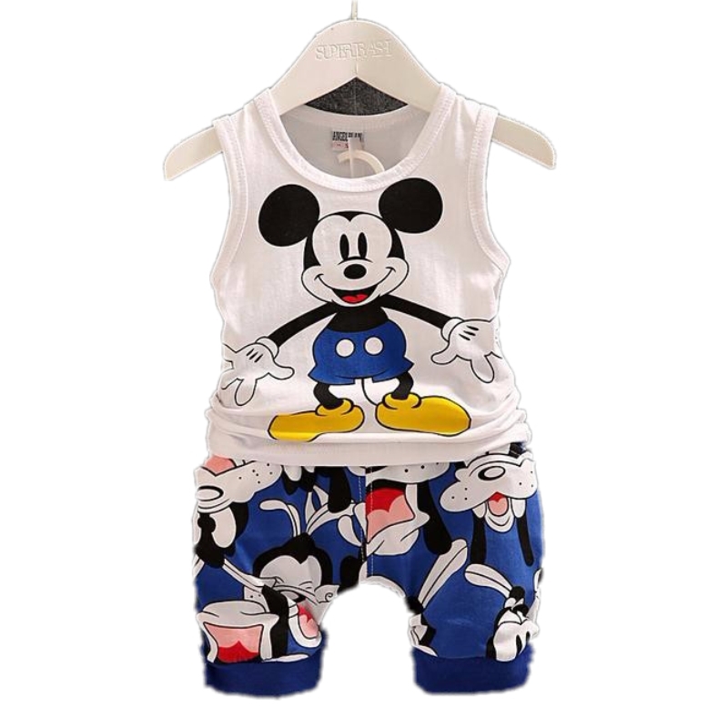 2015 New Summer Baby Boy Clothing Set Sleeveless Shirt Shorts Kid clothing set Boy Summer Mickey