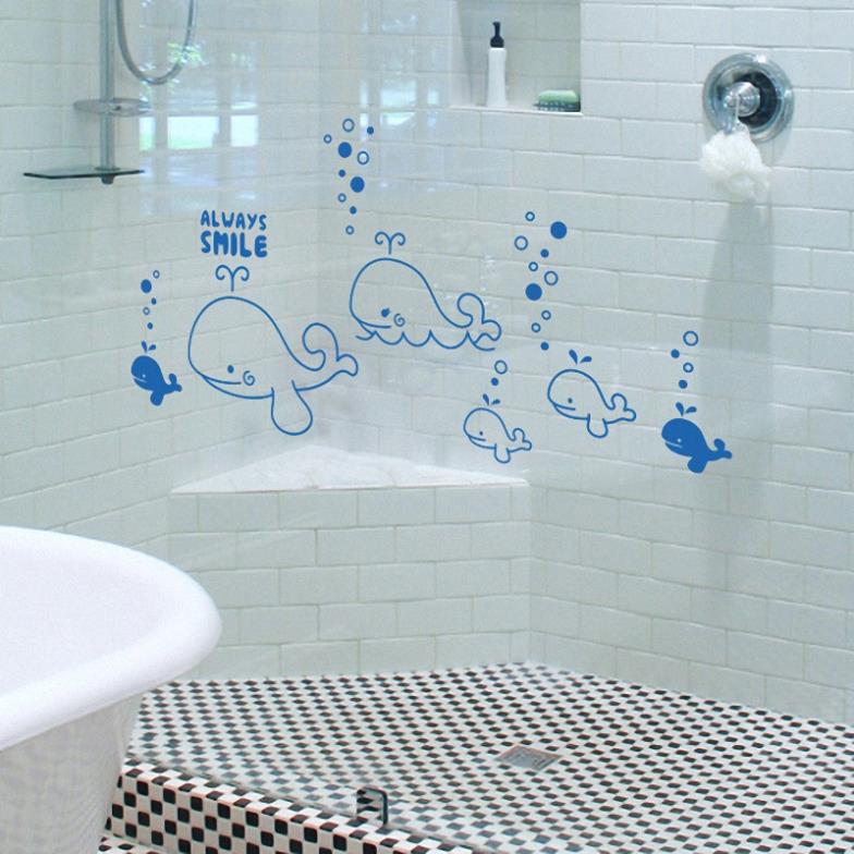 1362 Bathroom Bathroom Waterproof Stickers Room Bedroom Posters Of Cartoon Wall Stickers Removable Child Smiling Baby Whale