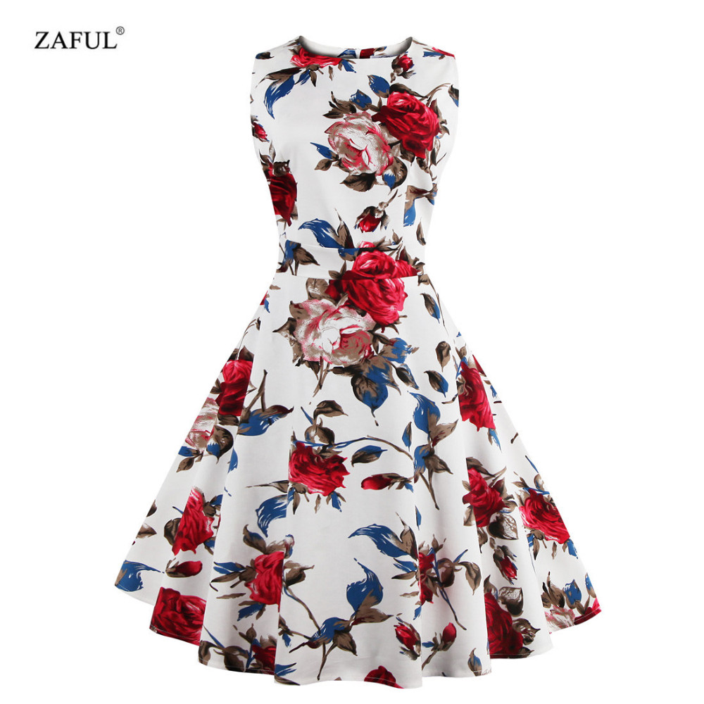 ZAFUL Plus size Summer Women Dress Audrey hepbum 50s Vintage Floral Print robe Retro Elegant Party Dress Feminino Vestidos (26)