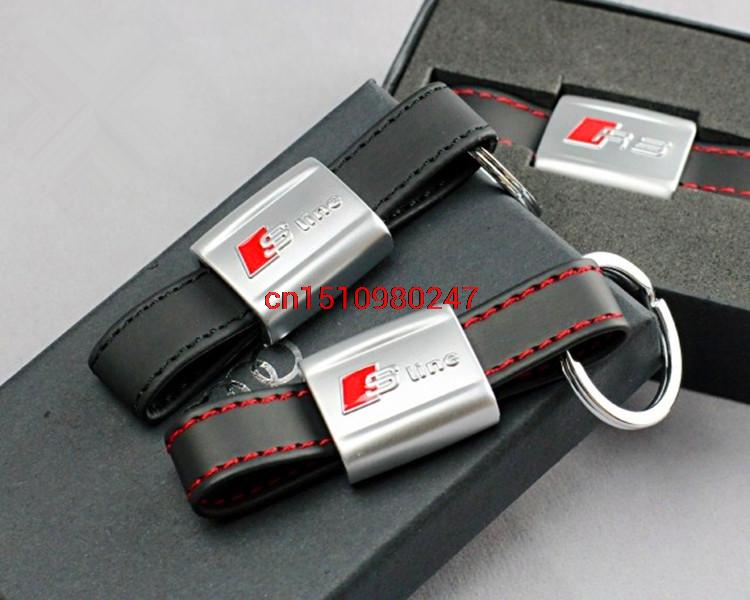 Genuine Leather Car Keychain Key Chains Rings Fob Fits for Audi Car Sline RS Logo Keyring