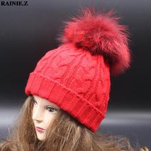 Real Raccoon Fur Pom Pom Hat 15cm Big Dyed Ball Mutilcolors Knit Cap With PomPom Luxury Fashion Beanie Blue Grey Red Black