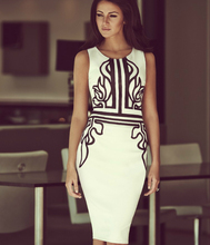 2015 new printing women dress sleeveless vest dress slim O-neck bodycon dress