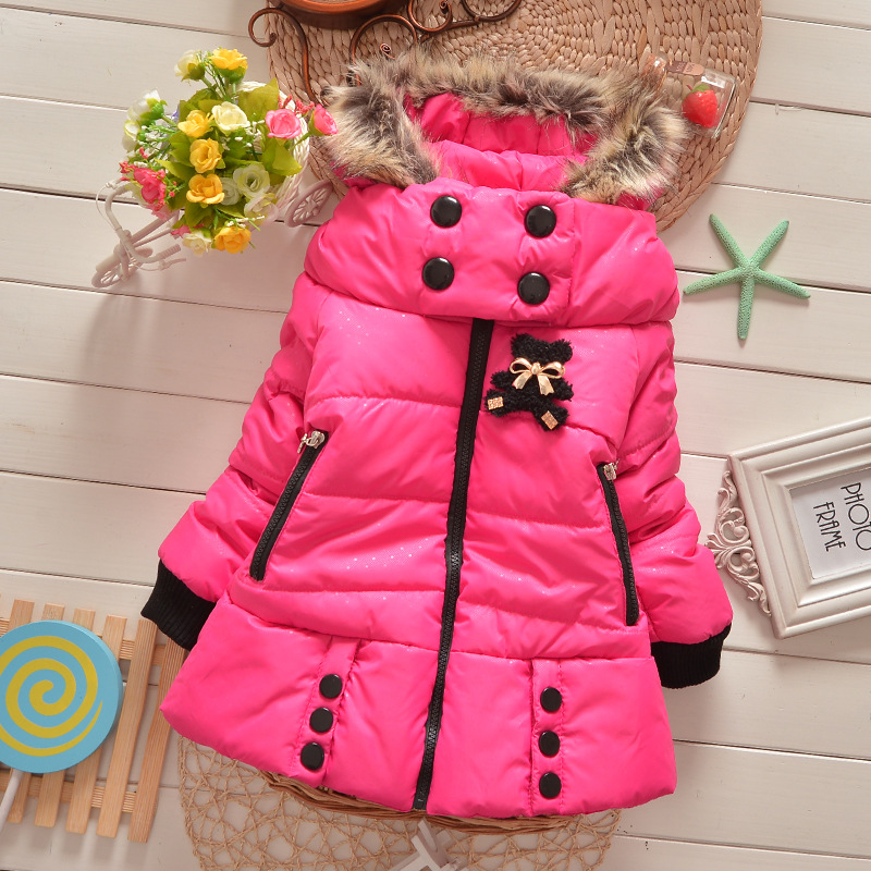 2015 Girls Winter warm coat long sleeve children kids outerwear cute cartoon rabbit thick warm coat hooded jacket cotton HST1310