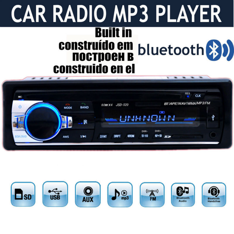 2015 New 1 DIN 12V Car Stereo FM Radio MP3 Audio Player Built in Bluetooth Phone with USB/SD MMC Port Car Electronics In-Dash