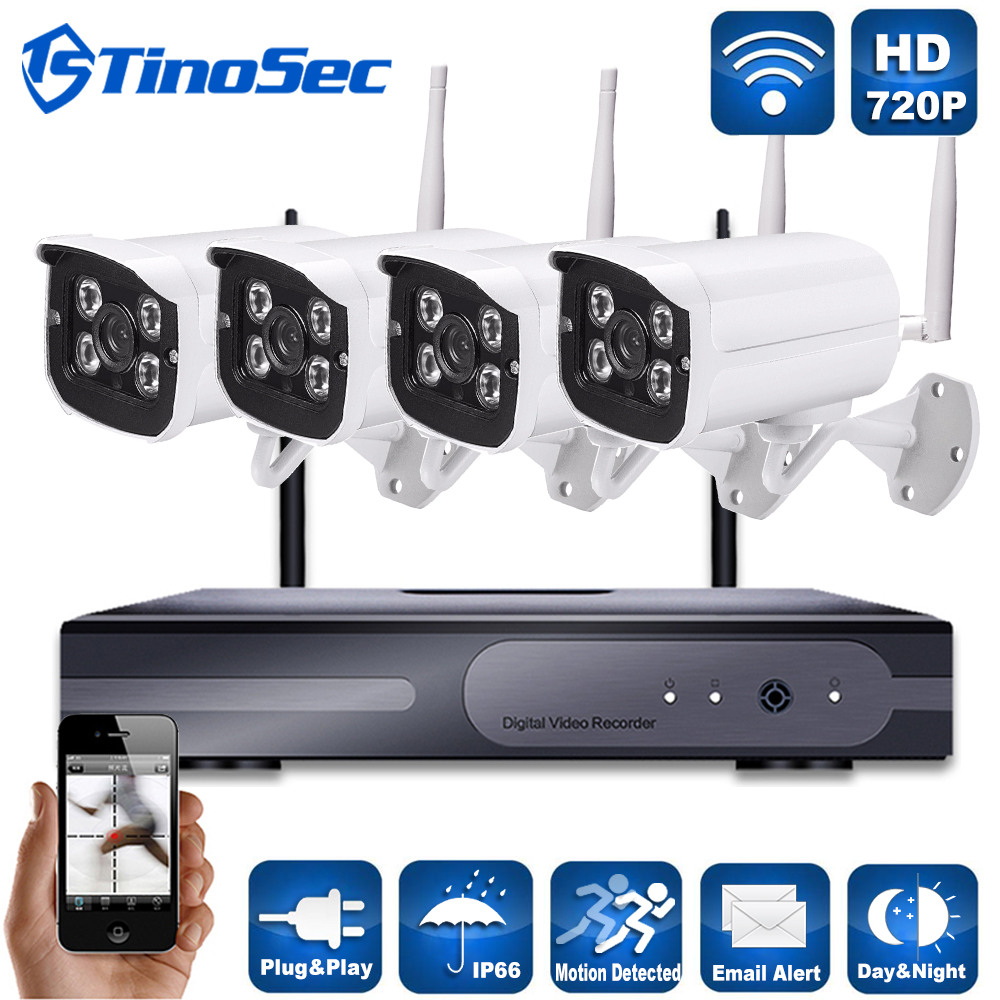 4CH Wireless 1.0MP Array Camera Kit 720P HDMI P2P ONVIF NVR WIFI IP Camera Outdoor IP66 Waterproof Network NVR CCTV System