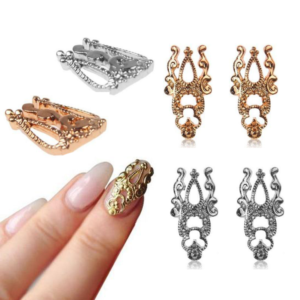 1Set 10pcs 2015 New Gold Silver Hollow Out 3D Metal Alloy Nail Art Beauty Stickers Jewelry