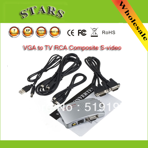 Free shipping Universal PC VGA to TV AV RCA Signal Adapter Converter Video Switch Box Supports NTSC PAL for computer peripherals
