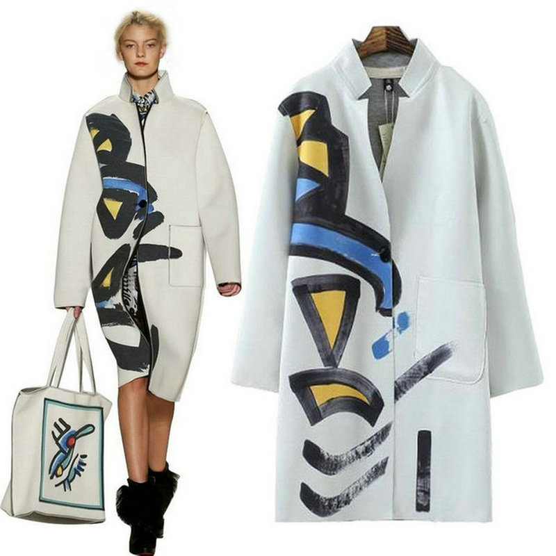 Top 2017 Cotton V Neck Coat Female Overcoat scrawl Print parka Jackets women Outwear Noble Elegant