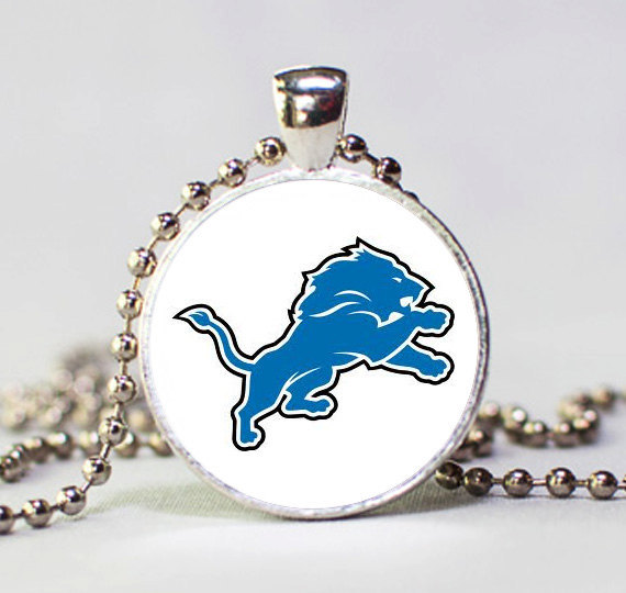 DETROIT LIONS Glass Pendant Necklace, NFL Football Jewelry with Free