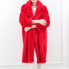 Long Design Imitation Mink Red Faux Fur Coat