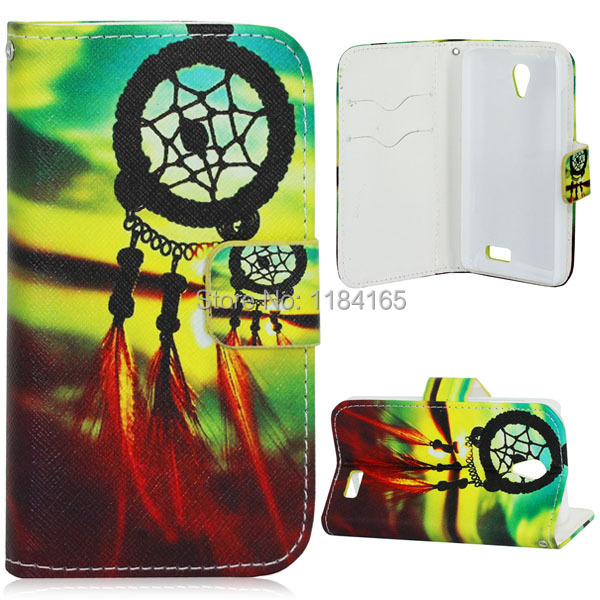LEN-1225B_1_Dreamcatcher Pattern Leather Case with Credit Card Slots Holder for Lenovo A319