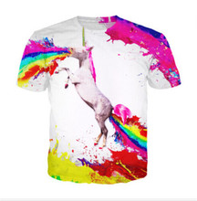 2016 T shirt Men Summer Mens Fashion Unicorn Vomiting Rainbow SPEW 3D Printed cartoon Tshirt Casual Short Sleeve Men Tee Shirts