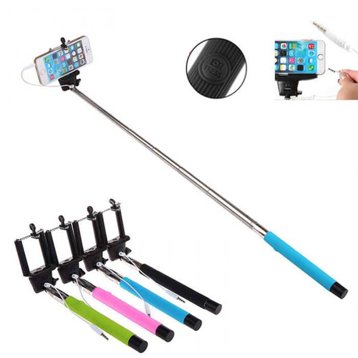 100CM Extendable Handheld Selfie Stick With Remote Shutter Button 3.5mm Cable Wired Selfie Monopod For Android IOS Phone CX88