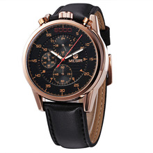 Real MEGIR Luxury Leather Strap Analog Men Watches Quartz Watch Water Resistant Chronograph 6 Hand 24