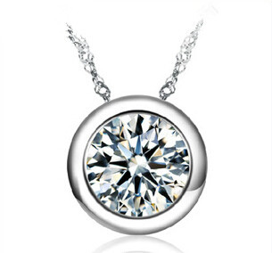 Lose money promotion hot sell shiny crystal round style 925 sterling silver ladies pendant necklaces jewelry