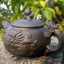 Teapot Yixing purple clay kettle hand pull Zisha cup kongfu tea set dragon carving pot 380cc