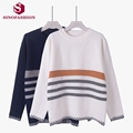 SinoFashion Loose Knitted Sweater 2016 autumn Contrast Color tee set head stripes loose