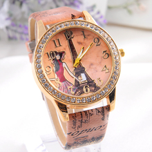 Mujeres regalo de la muchacha 2015 nuevo reloj Casual torre Eiffel de cuarzo analógico reloj de pulsera relojes mujeres del reloj