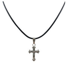 13 Style New Tibetan Silver Jesus Cross Tree of Life Pendant Necklace Black Leather Cord Choker