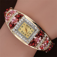 Geneva Women Rhinestone Bangle Watches Alloy Flower Plated Watches Retro Crystal Jewelry Female Watch Free Shipping AN990