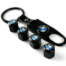 Free shipping Black Car Logo emblem 4 pcs Wheel Tire valve caps fits for BMW 1er 3er 5er 6er  M3 M5 M6 + wrench Car Keychain